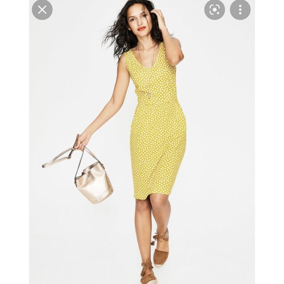 Boden Dresses Boden Melinda Jersey Dress Yellow Floral Sheath Shift